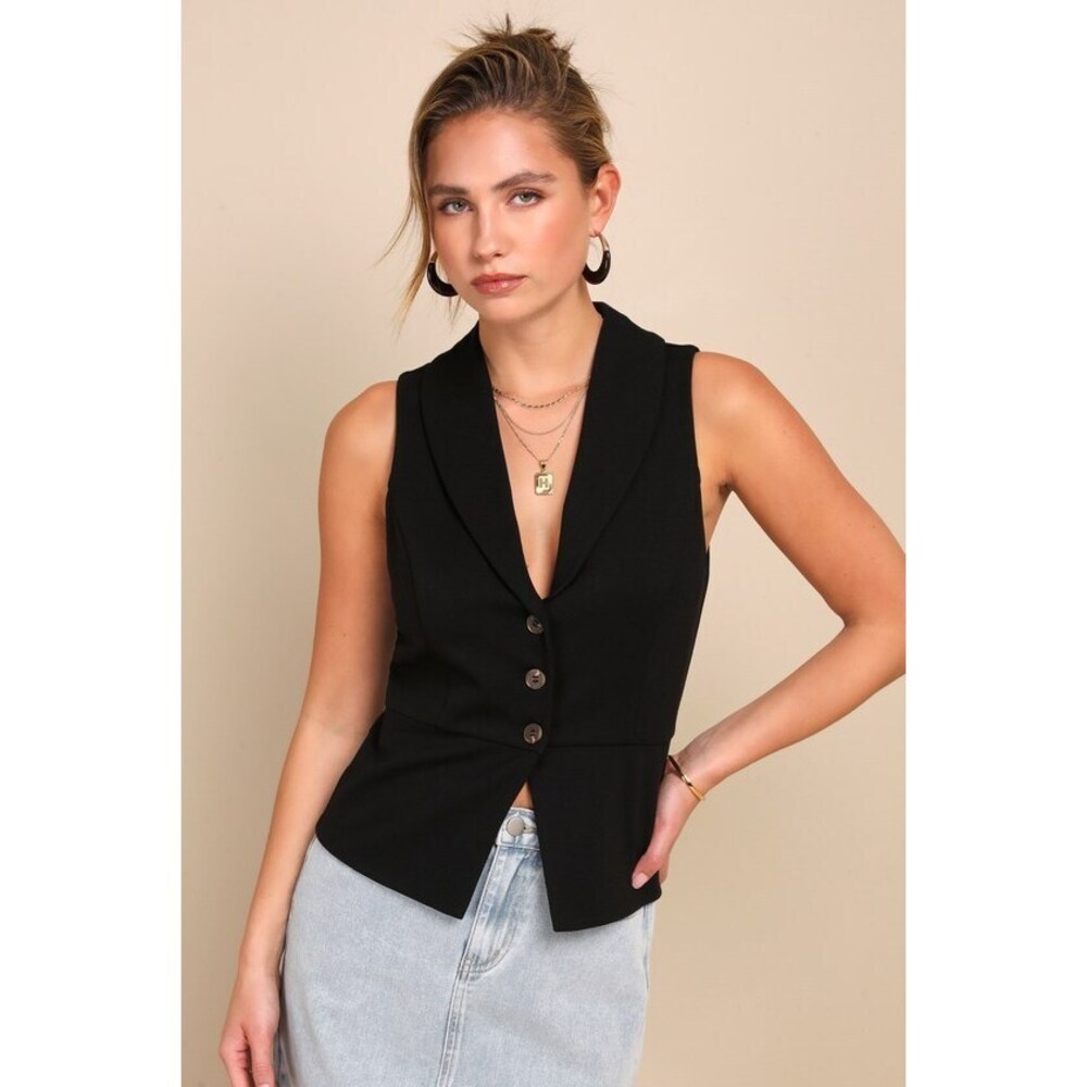 Lulus Heightened Vibes Black Sleeveless Vest Top - Size L